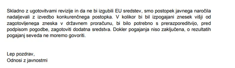 Posnetek zaslona elektronskega sporočila DRSI