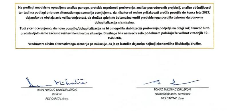 Izsek iz Povzetka neodvisnega pregleda poslovanja in načrtov poslovanja podjetja CSS