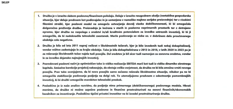 Izsek iz Povzetka neodvisnega pregleda poslovanja in načrtov poslovanja podjetja CSS