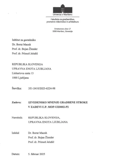 Izvedensko mnenje Inštituta za geotehniko