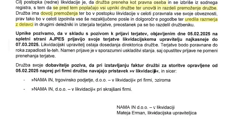 Rok za prijavo terjatev do družbe, na katero je Nama prenesla trgovinsko dejavnost in zaposlene, je potekel. Foto: Uredništvo