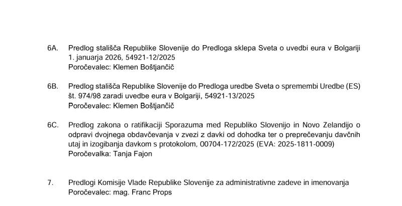 dnevni red, seja vlade