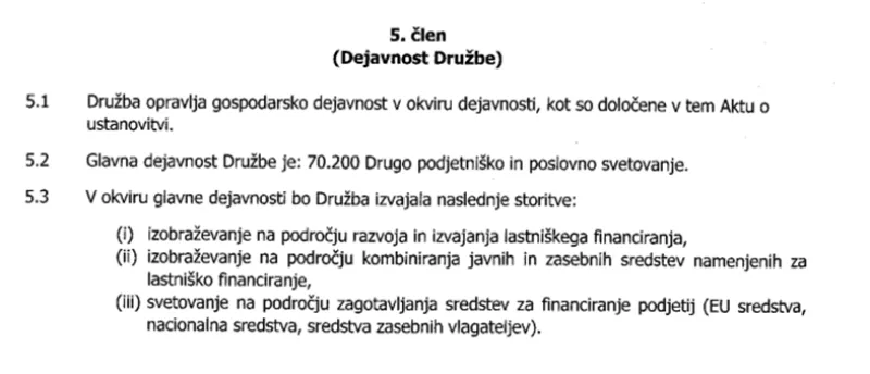 Statut podjetja SID Izobraževanje. To podjetje je vnukinja SID banke in je bilo ustanovljeno aprila letos. Foto: Posnetek zaslona
