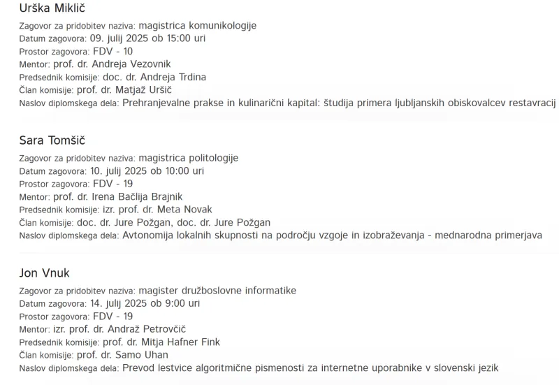 objave zagovorov, FDV