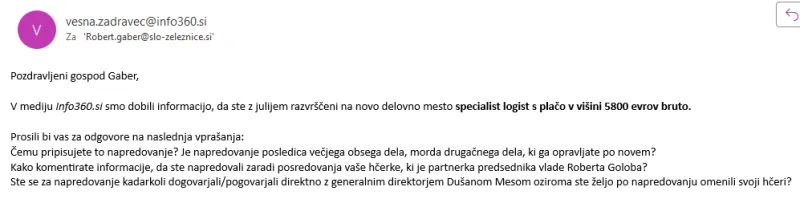 Roberta Gabra smo vprašali, ali se je za napredovanje kadarkoli dogovarjal/pogovarjal direktno z generalnim direktorjem Dušanom Mesom oziroma je željo po napredovanju omenili svoji hčeri? Foto: Posnetek zaslona. 
