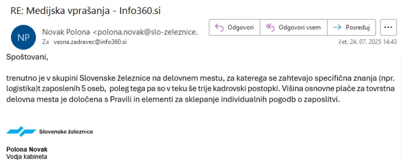Na SŽ so se konkretnemu vprašanju izognili. Razkrili niso niti bruto plače, saj gre za individualno pogodbo. Foto: Posnetek zaslona. 