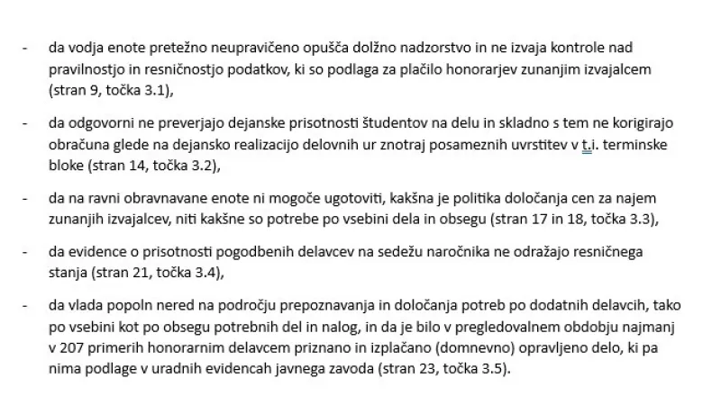 Ključne ugotovitve zaupnice. 