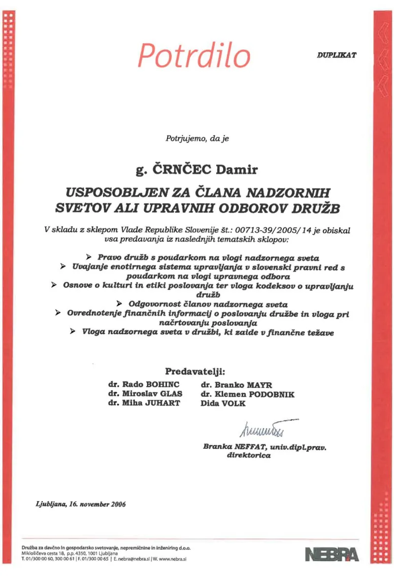 nadzorniško potrdilo, črnčec