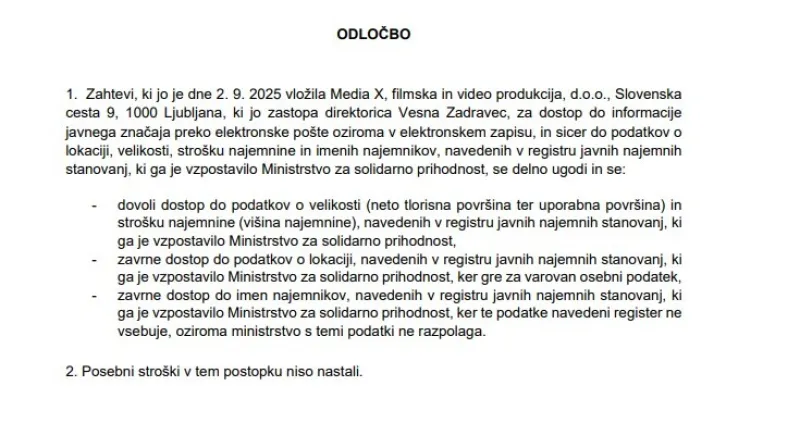 Odločba ministrstva za solidarno prihodnost.