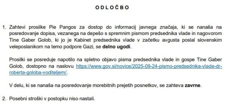 Odločba Kabineta predsednika vlade. Foto: Info360