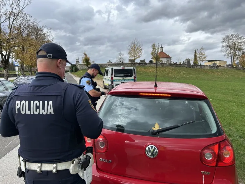 Policisti in uslužbenci Finančne uprave Republike Slovenije (FURS) so izvajali skupno kontrolo na regionalni cesti pri naselju Brezje. Foto: PU Novo mesto/STA