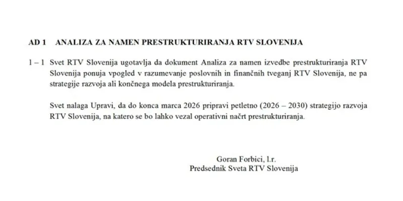 Odločitev glede analize, ki jo je za RTV naredil zunanji izvajalec.