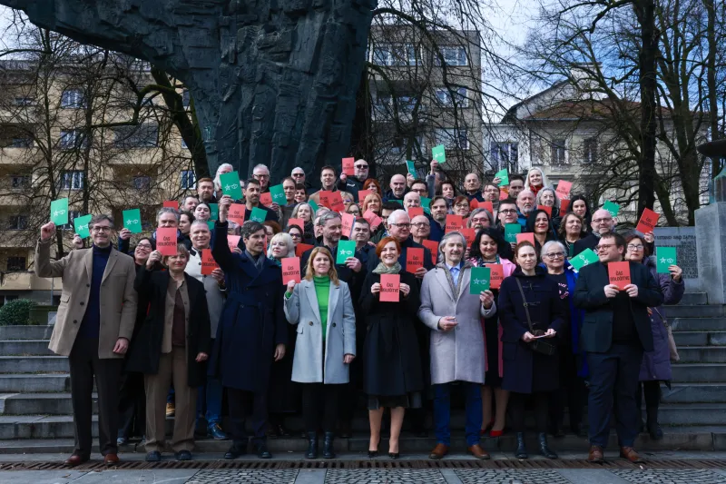 Slovenija,Ljubljana, 13.02.2026 13.februar 2026Prestavitev kandidatne liste Levice in Vesne,politika,portret, Asta Vrečko, Luka Mesec, Uro&scaron; Macerl,Ur&scaron;a ZgojnikFoto:Borut Živulović/F.a.Bobo