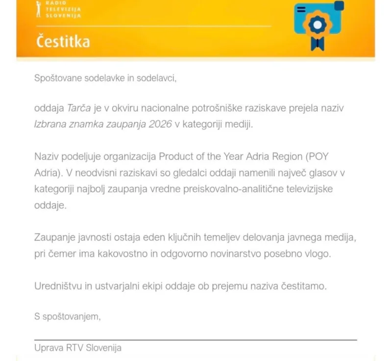 RTV čestitka. Foto: uredni&scaron;tvo