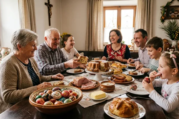 Po dnevih postenja, mnoge ob praznično obloženi mizi zanese in se prenajedajo. Foto: ustvarjeno z umetno inteligenco