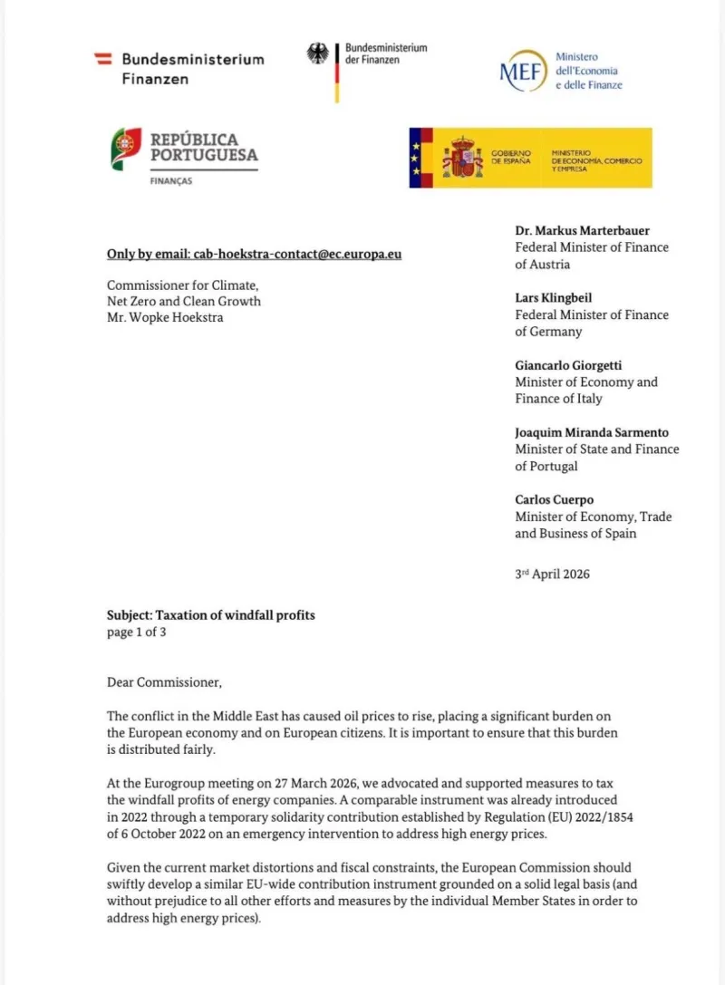 pismo, ministri za finance EU