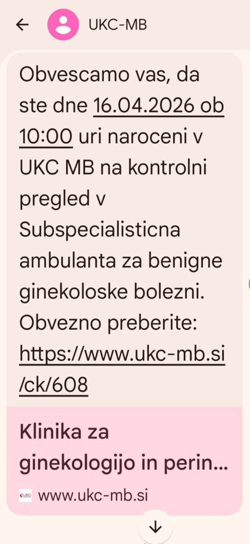 Primer novega obve&scaron;čanja prek SMS-a. Na sporočilo ne odgovarjajte!