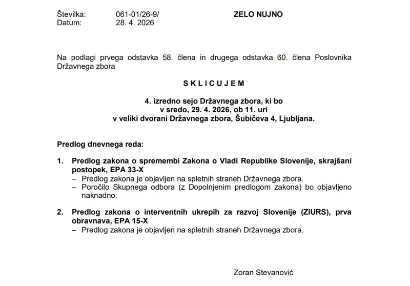 zakon o vladi sds, izredna seja