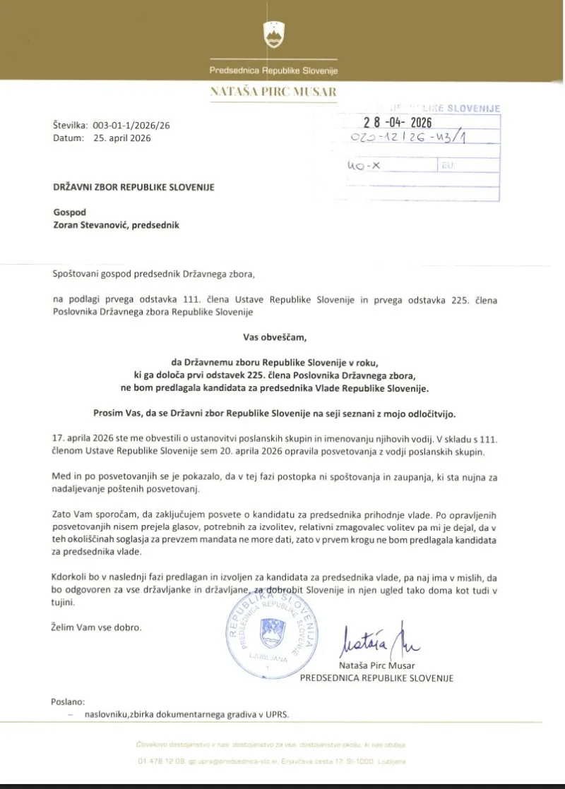 dopis, predsednica, mandatar