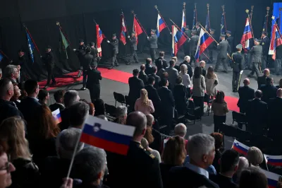 Slovenija, Tržič, 25.04.2025, 25. april.2025 Državna proslava ob dnevu upora proti okupatorju, politika, Ur&scaron;ka Klakočar Župančič, Nata&scaron;a Pirc Musar, Asta Vrečko, Matjaž Han, Jože Pepevnik, Bo&scaron;tjan Poklukar, Milan Kučan, Marko Lotrič, Vinko Logaj, Prapor&scaron;čaki, Boris Prebilič Foto: Žiga Živulovič jr./F.A.Bobo