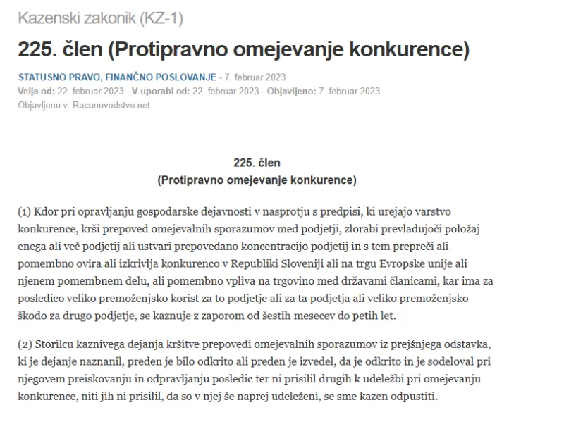 Posnetek zaslona kazenskega zakonika. Foto: uredni&scaron;tvo 