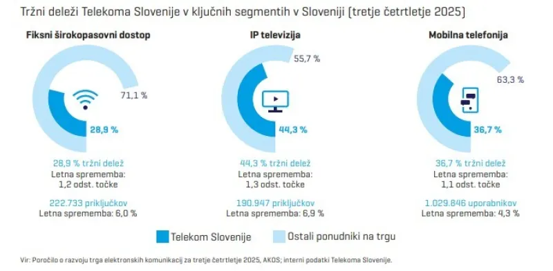 deleži po vseh segmentih trga, letno poročilo Telekom