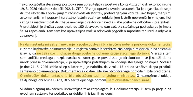 stečaj, Humade, otvoritveni zapisnik
