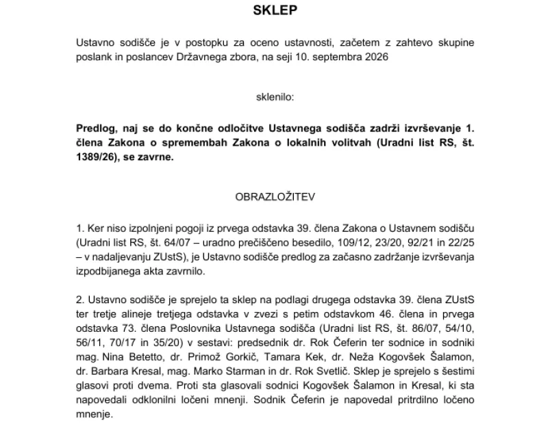 ustavno sodi&scaron;če, zavrnitev zadržanja
