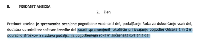 Dodatek k pogodbi v vi&scaron;ini 17 milijonov evrov zaradi zamud pri odseku 1 in 2. Foto: posnetek zaslona.