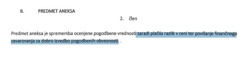 Dodatek k pogodbi v vi&scaron;ini 8,9 milijona evrov zaradi rasti cen. Foto. posnetek zaslona. 